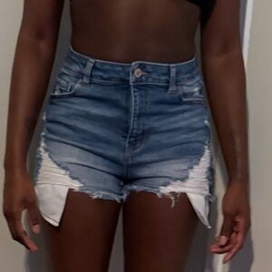 High-Waisted Distressed Denim Shorts